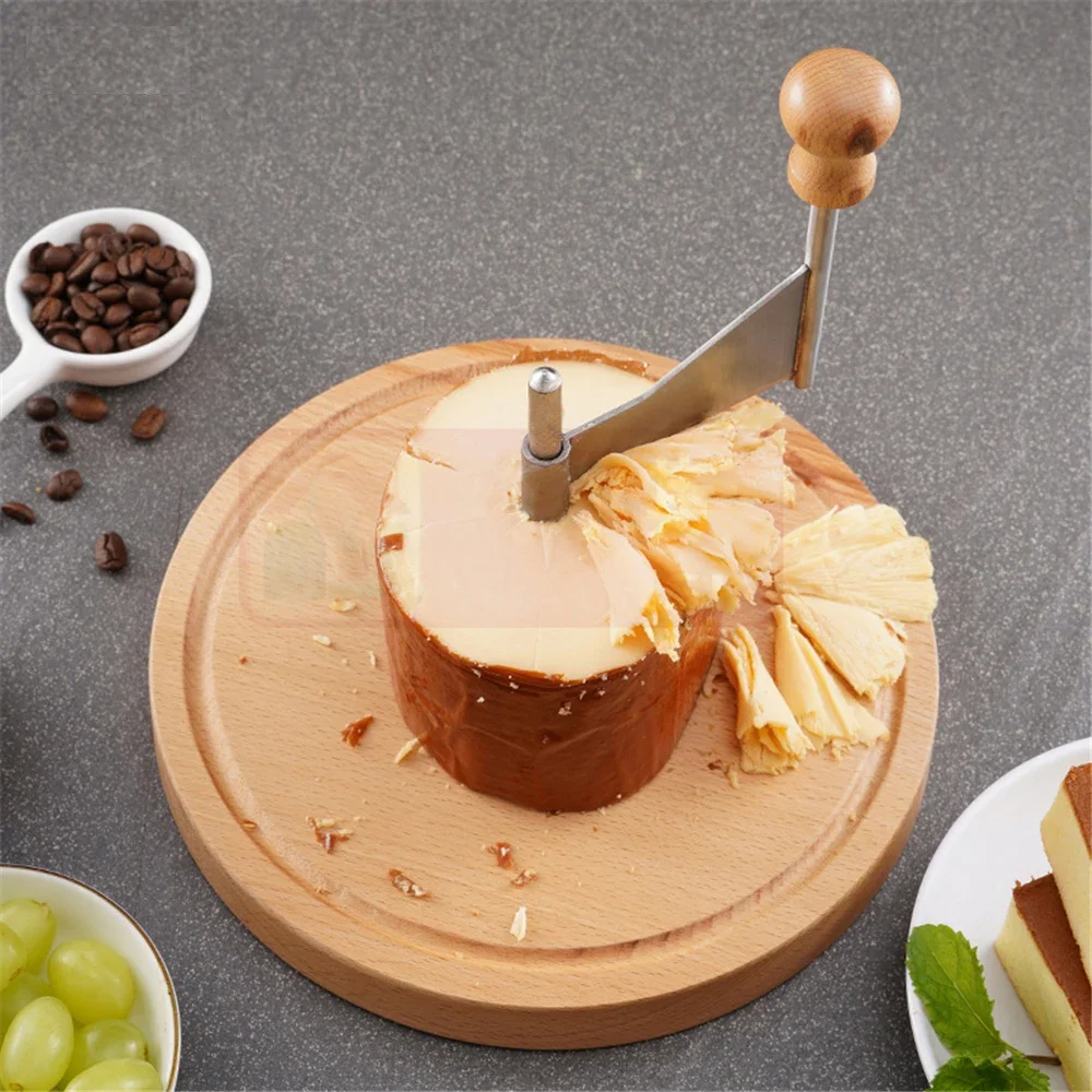 Wood Cheese Curler Spin Cheese Wheel Chocolate Multifunctional Rust-Proof Shredder Cheese Curler Girolle with Handle