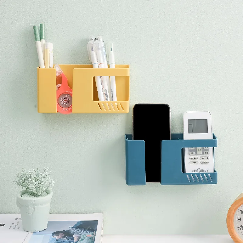 No Drill Wall Mount Remote Control Storage Box TV Air Conditioner Remote Holder Phone Charging Wall‑Hung Organizer #3049