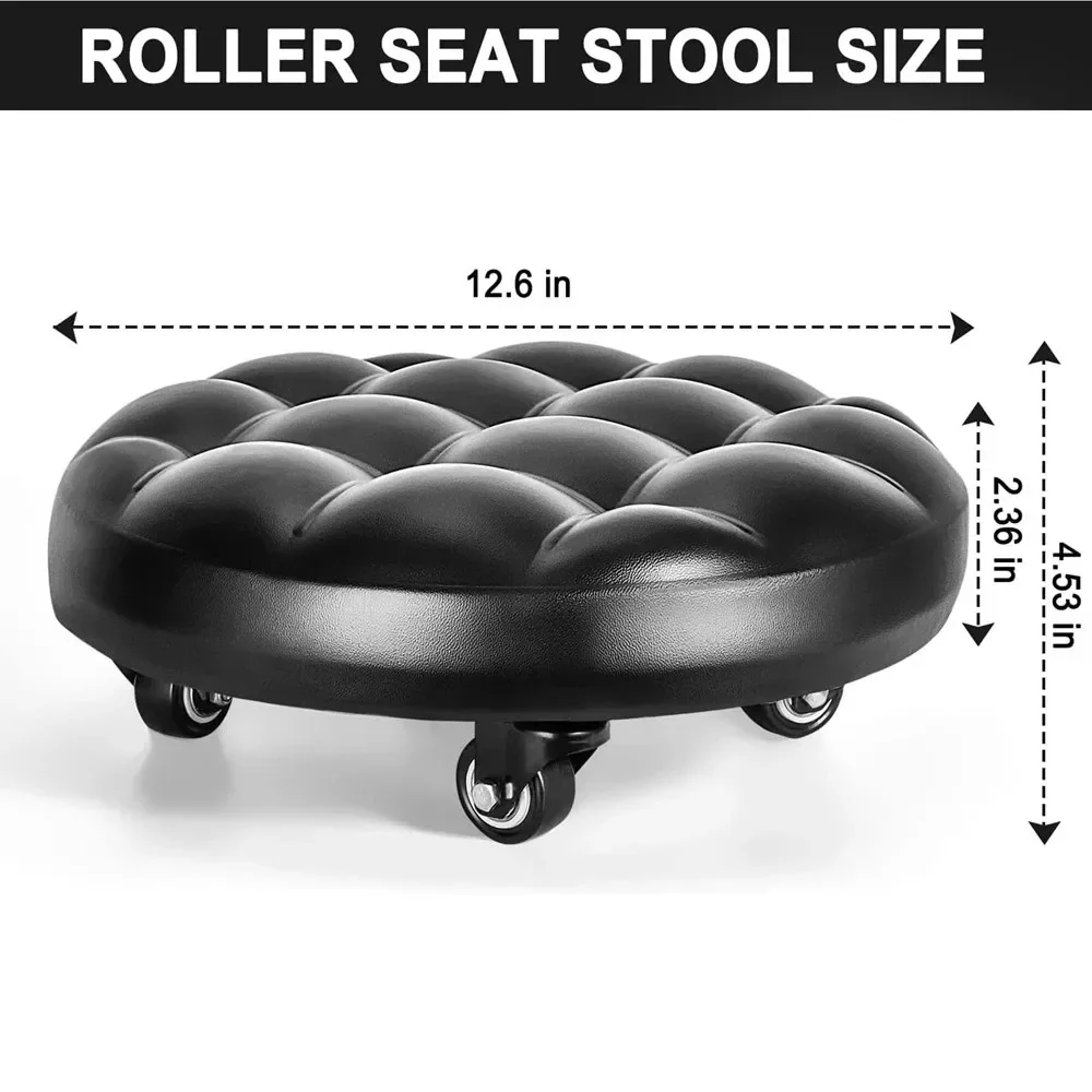Pulley Low Stool, Soft Low Height Rolling Stool, Leather Stool Seat with Wheel