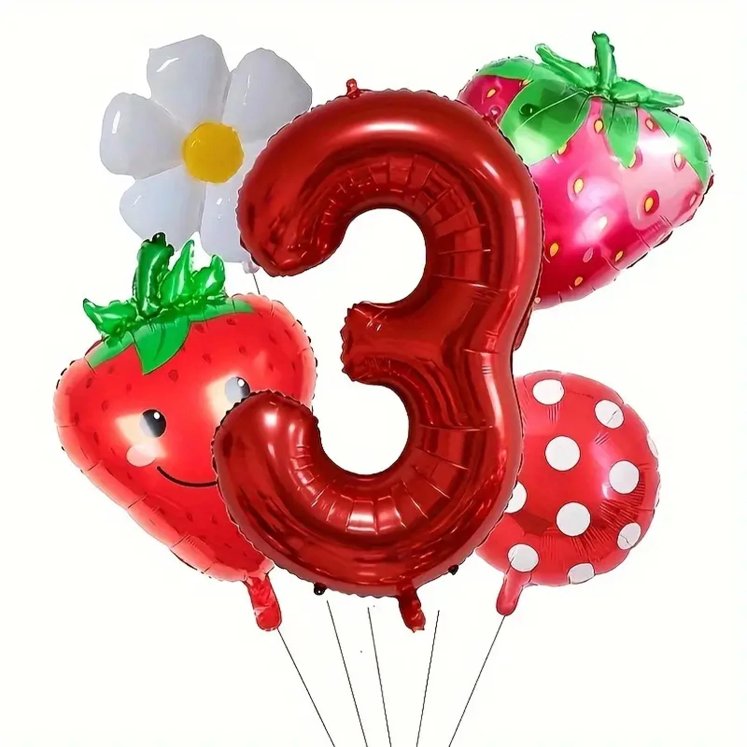 5-piece strawberry and red polka dot digital balloon set -32 inch aluminum foil, suitable for birthday parties and celebrations