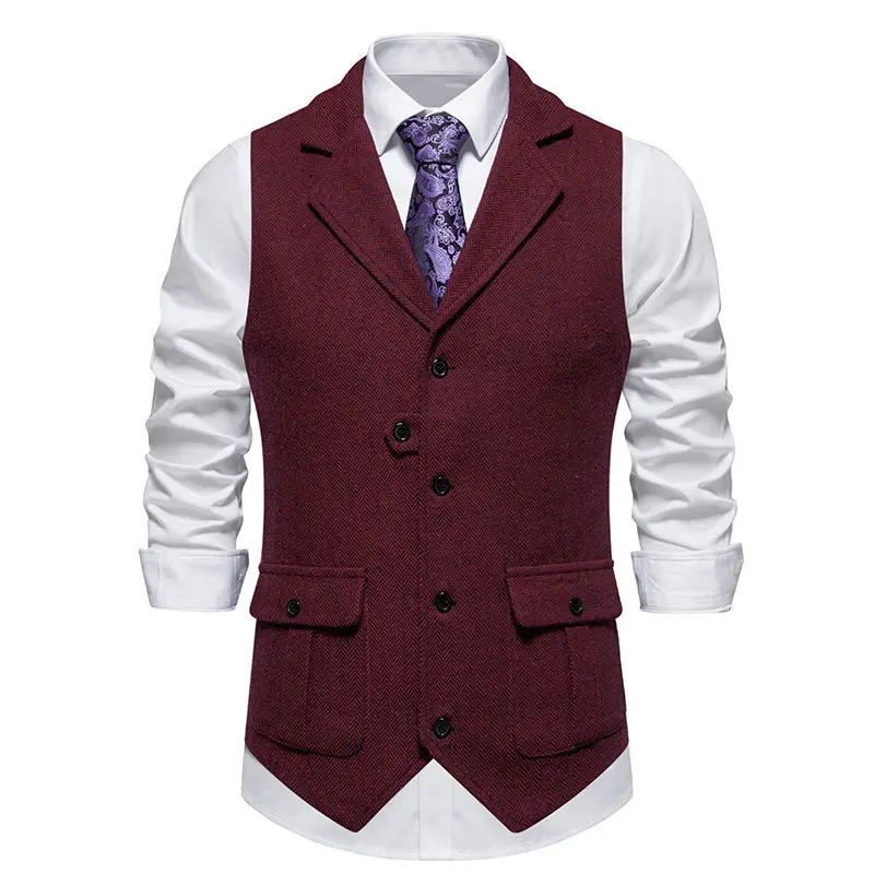 

Men's Vintage Suit Vests Solid Color Fashion Turn Down Collar Smart Casual Waistcoat Men Slim Fit Wedding Office Sleeveless Vest