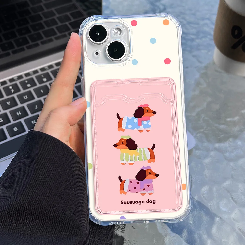 Clear Card Slot Bag Holder Case For iPhone 16 15 13 11 14 12 Pro Max Funda 7 8 Plus XR XS Max X SE Wallet Soft TPU Bumper Covers