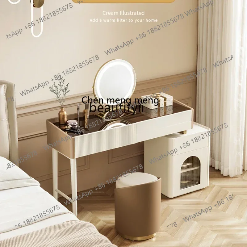 

xzDresser Modern Simple and Light Luxury Cream Style Bedroom Makeup Table Storage Cabinet