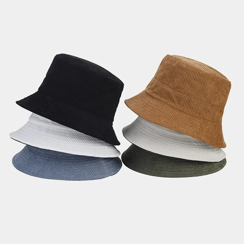 Double-sided corduroy fisherman hat autumn and winter versatile hat for vacation unisex sunshade solid basin caps