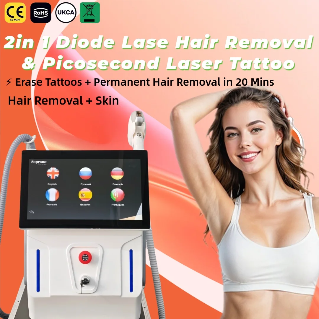 Máquina Láser Portátil 2 en 1 de Diodo y Picosegundos 2026 con Enfriamiento de Zafiro 0-10 ° Eliminación Profesional de Tatuajes para Todo Tipo de Piel I-VI
