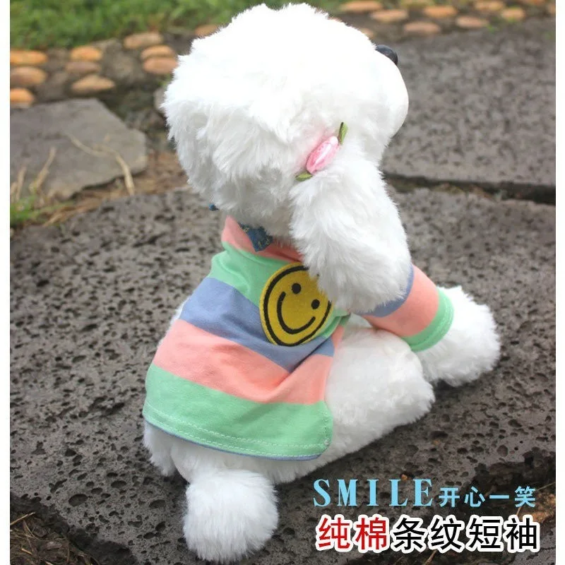 

Pet Short Sleeve Shirt Rainbow Stripes DogTLightweight Breathable Comfortable Small and Medium Pure Cotton Shirt