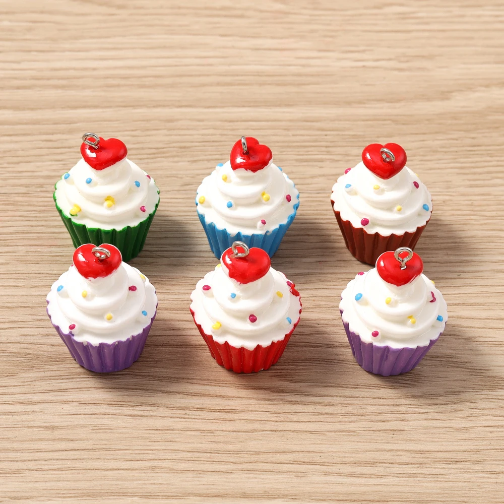 Tusember 5 stücke Nette Simulation Eis Harz 3D Tasse Kuchen Charms Für DIY Ohrring Schlüsselbund Handgemachte Schmuck Machen Versorgung – Detail 2