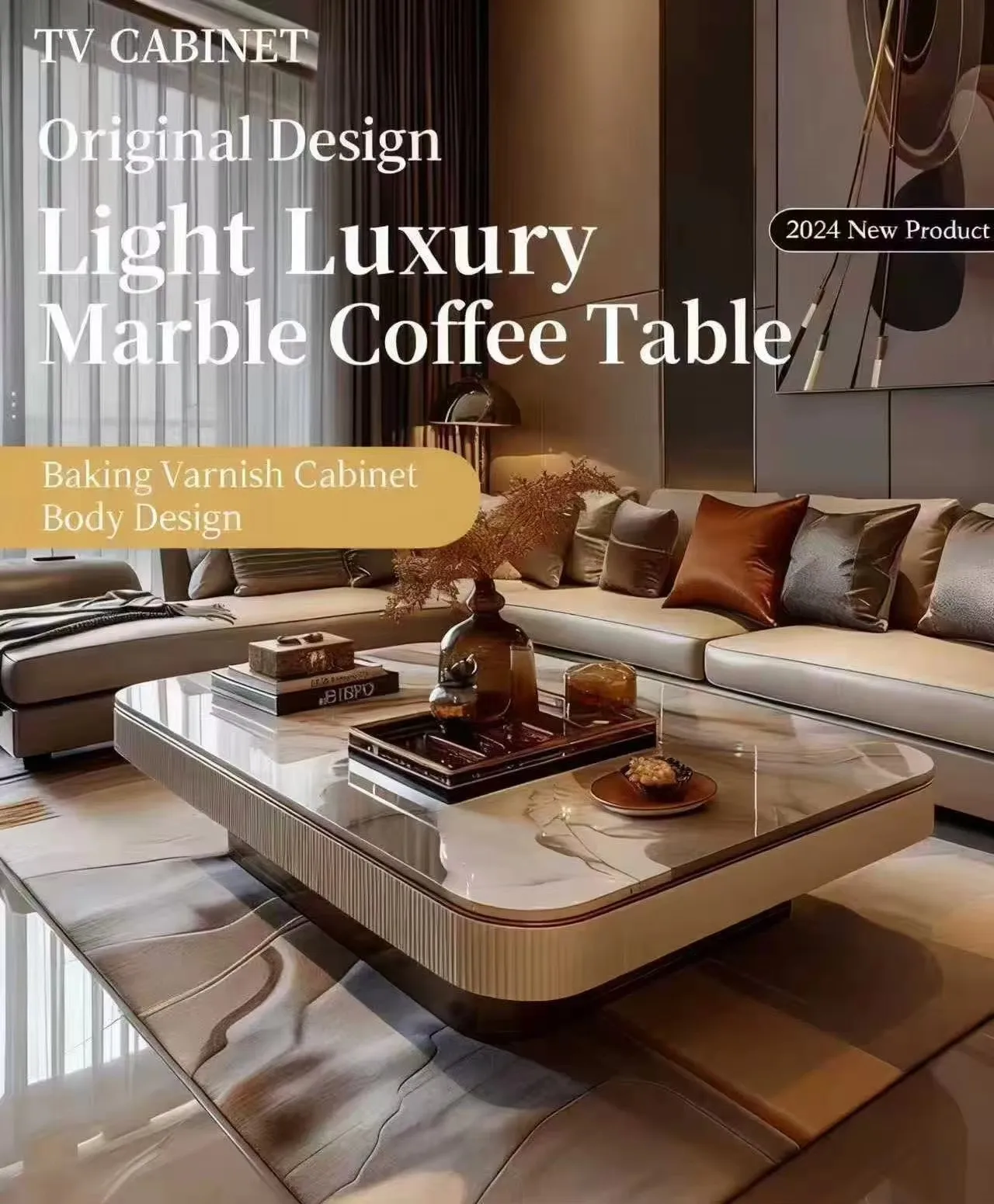 2026 New Light Luxury Marble Coffee Table - Modern Minimalist High - End Living Room Furniture