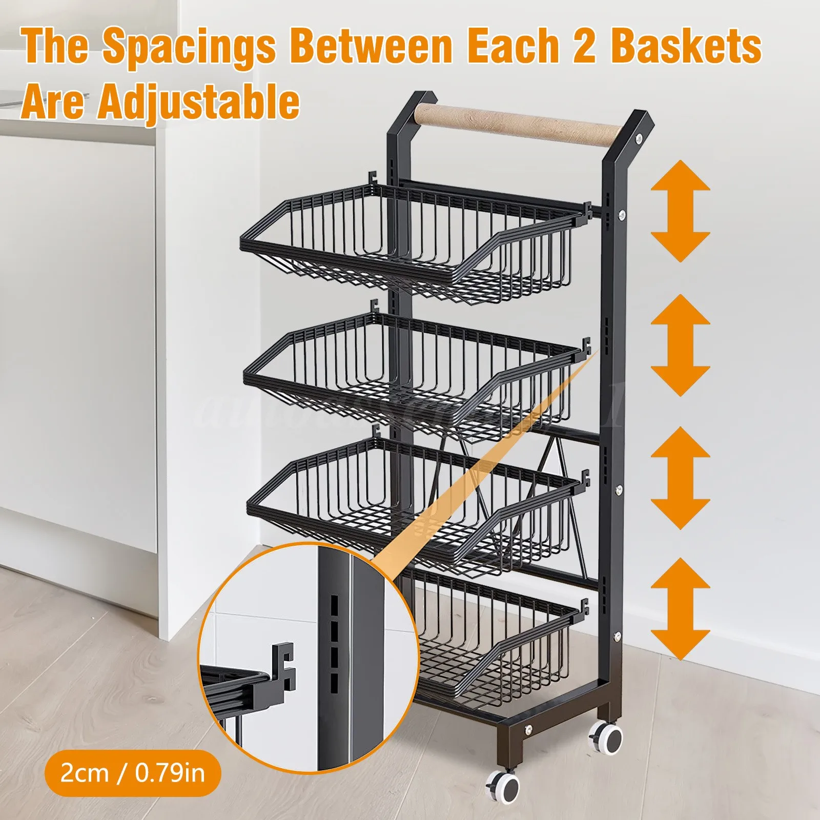 

4 Tiers Kitchen Trolley Rack Utility Rolling Storage Cart Fruit Vegetable Shelf