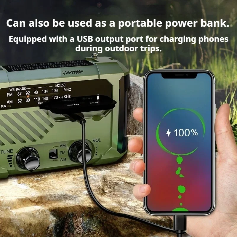 Disaster prevention hand crank power generation radio flashlight solar power bankfield survival equipment