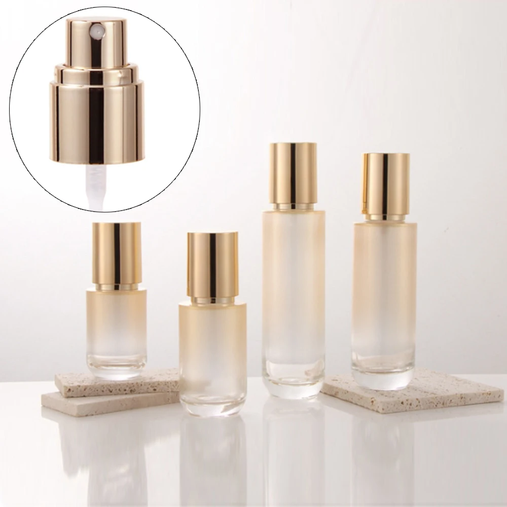40ml 60ml 100ml 120ml Frost Glass Refillable Bottles Empty Lotion Spray Bottle with Gold Lid 50g Round Cosmetic Cream Jars