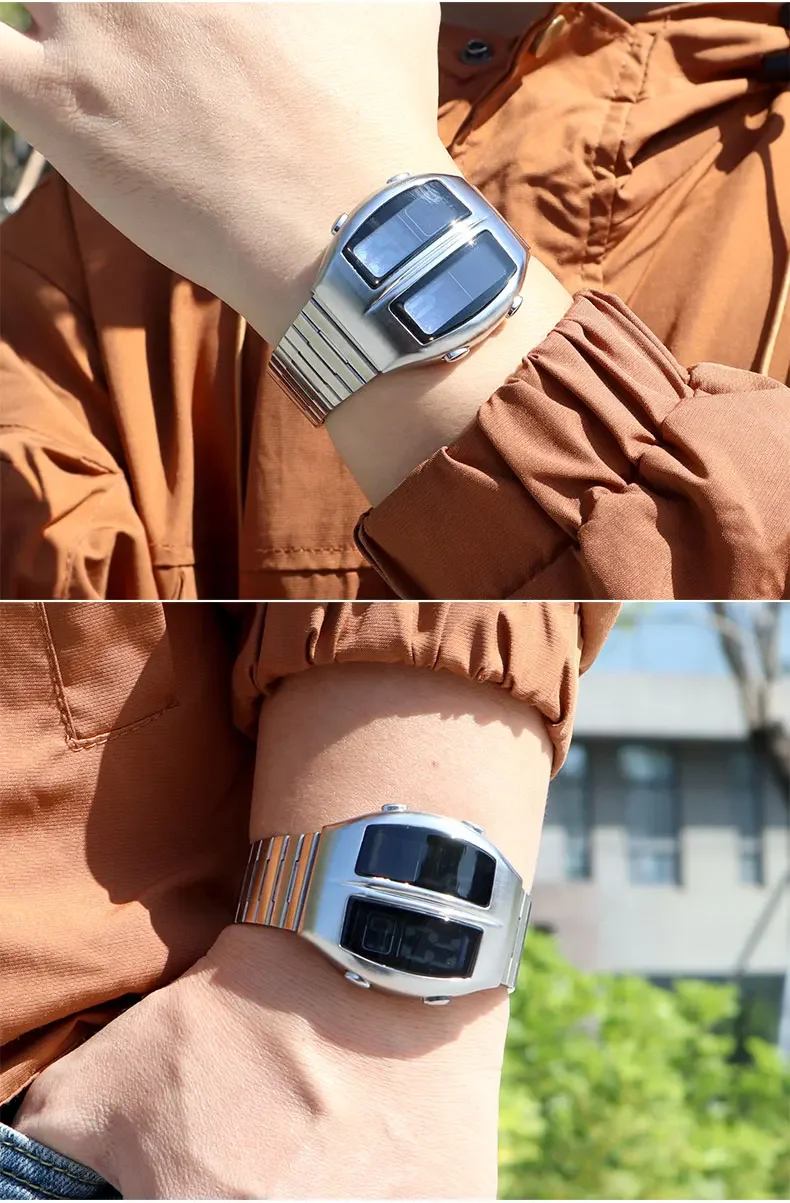 Happy Valentine's Ideas Retro Dual-Display Electronic Watch with Stopwatch Backlight Day Month Digital Wristwatch Smart Digital