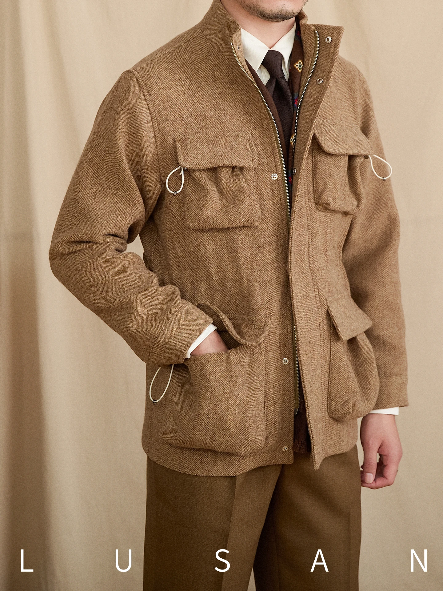 

Men's Retro Heavyweight Warm Wool Coat Stand-Up Collar Winter Commuting Outdoor Workwear Gentleman's Jacket