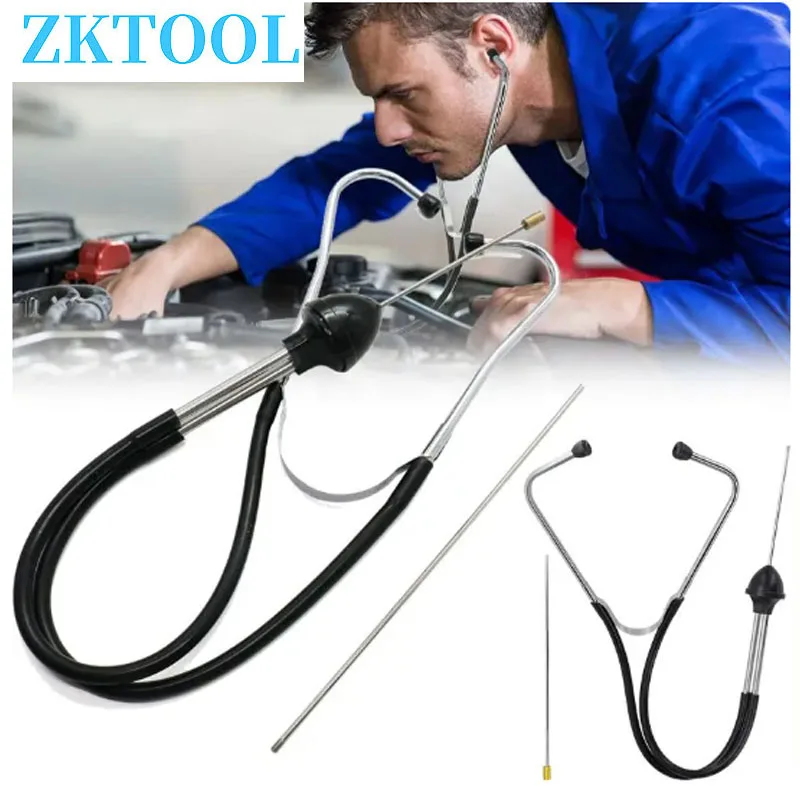 Engine stethoscope monitors engine bearings, motors, chassis, gearboxes, etc. for rust. Simple noisy stethoscope