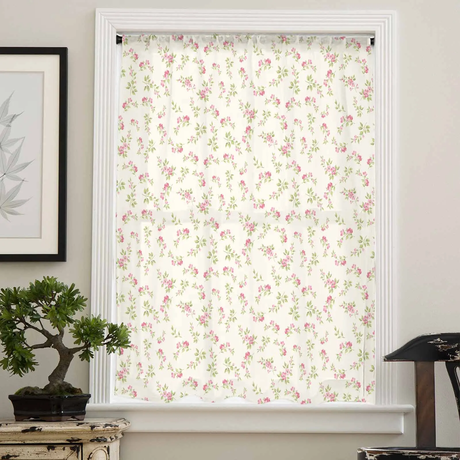 Rural Retro Rose Flowers Sheer Curtain Living Room Drapes Home Bedroom Voile Curtain Tulle Window Curtain