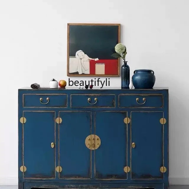 

zxqNew Chinese-style living room three drawers four doors dining side cupboard tea kitchen storage cabinet