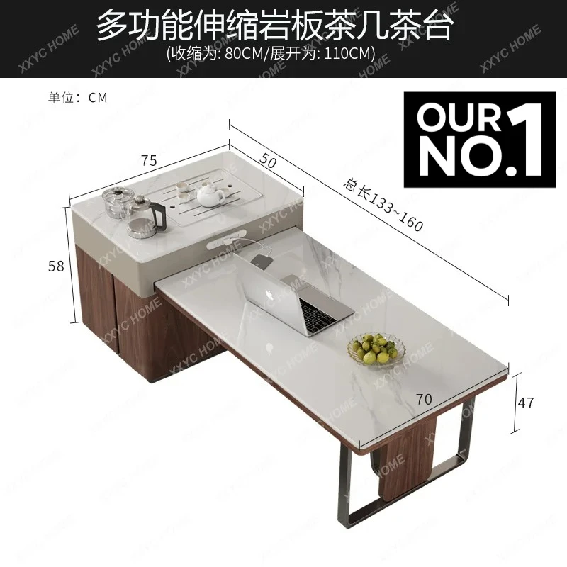 X-S  Island Coffee Table Extendable Living Room Home Small Apartment Rock Board Vintage Light Luxury Tea Making