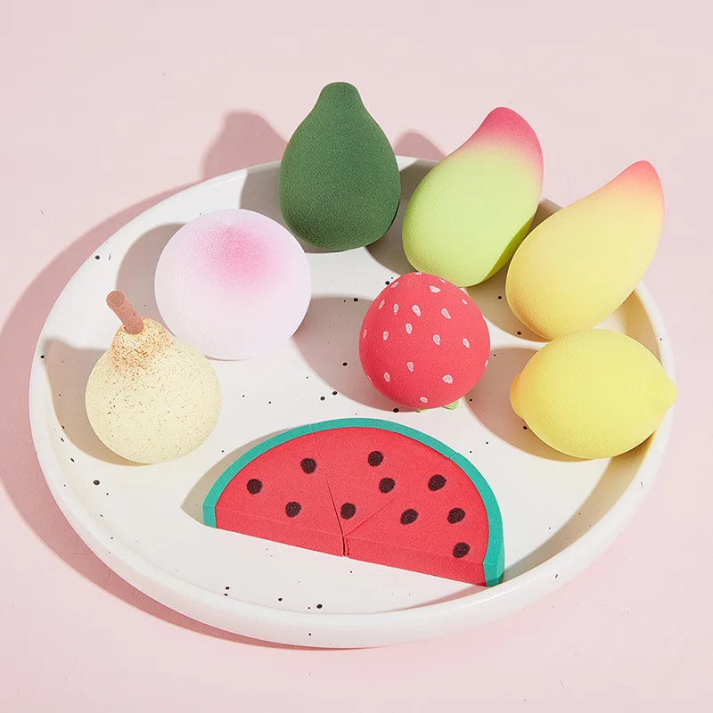 Fruit Cartoon Series Powder Puff Peach Beauty Makeup Egg Air Cushion Powder Puff Caja de almacenamiento Maquillaje Esponja Maquillaje Huevo Cosméticos