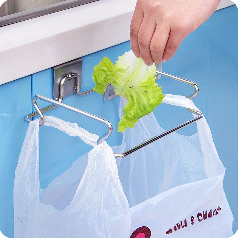 1/5pcs Kitchen Trash Rack, Stainless Steel Cabinet Door Garbage Bags Holder, Closet Garbage Storage Holder