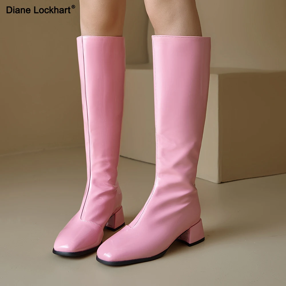 

Женские сапоги до колена, осенне-зимняя обувь, 2025 г., розовые, белые, длинные ботинки на низком каблуке, женская обувь для вечеринок, размер 45, водонепроницаемая обувь