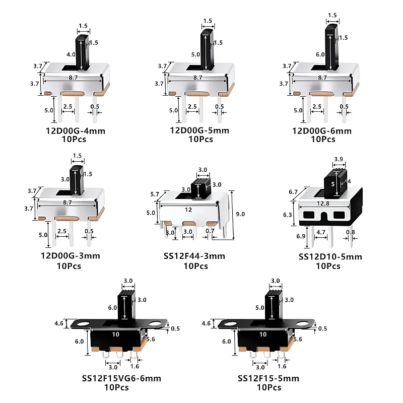 Slide Switch Mini Set 3-Pin 2 Position Built-in Switch On/Off 1P2T SPDT Soldering Vertical Panel Switch Mini Switch (80 Pieces)