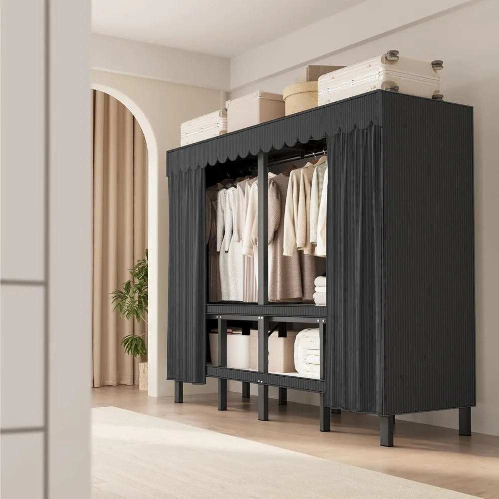 Sturdy 95-Inch Foldable Black Cover Clothes Rack for Portable Hanging Storage and Wardrobe Organization