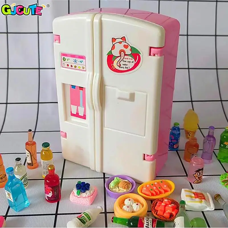 1Pc 1/12 Dollhouse Miniature Fridge Mini Simulation Refrigerator With Food Set Kitchen Furniture Toys Doll House Decor Kids Gift