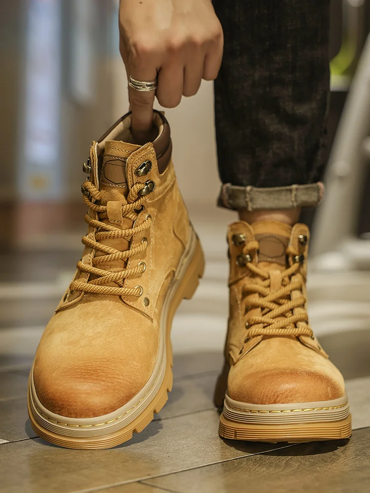 

High Quanlity Leather Men Ankle Boots Outdoor Hiking Shoe Men Casual Sneaker High Top Luxury Boot Breathable Working Shoes Bot