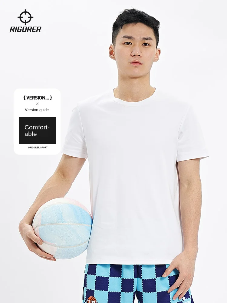 

RIGORER Basketball Short-sleeved T-shirt Men's Cotton Crewneck Pullover Outdoor Running Fitness Shootin Comfortable T-shirt