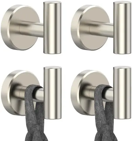 

Brushed Nickel Towel Hook 4 Pack – 304 Stainless Steel Heavy Duty Wall Mounted Coat Robe Hook for Kitchen, Bathroom, Garage