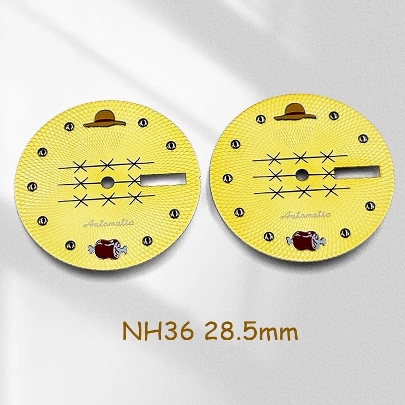 

28.5mm Yellow NH36 Dial Custom Logo Straw Hat Watch Dial Fits Japanese Movement SKX Turtle Tuna Watch Repair Accessories Parts