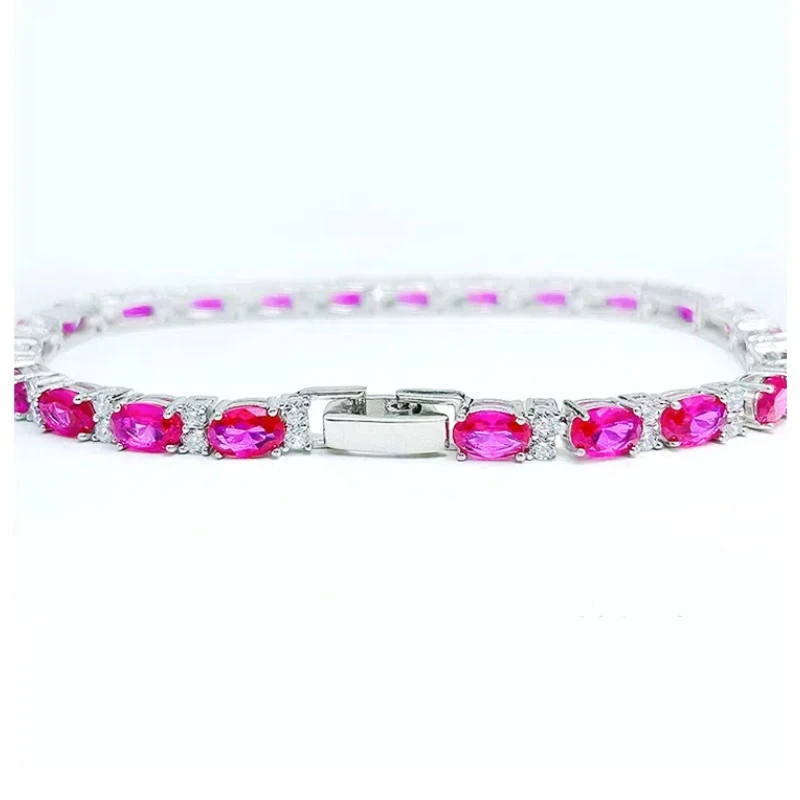 Luxury Vintage Lab-created Ruby Aquamarine Bracelet For Women100% S925 Silver Luxury Quality Jewelry