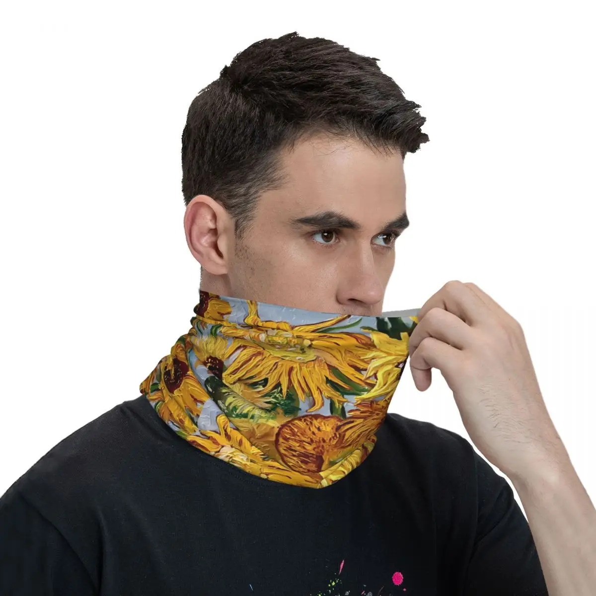 Van Gogh Starry Night Rose Sunflower Scarf Neckerchief Neck Face Mask Polyester