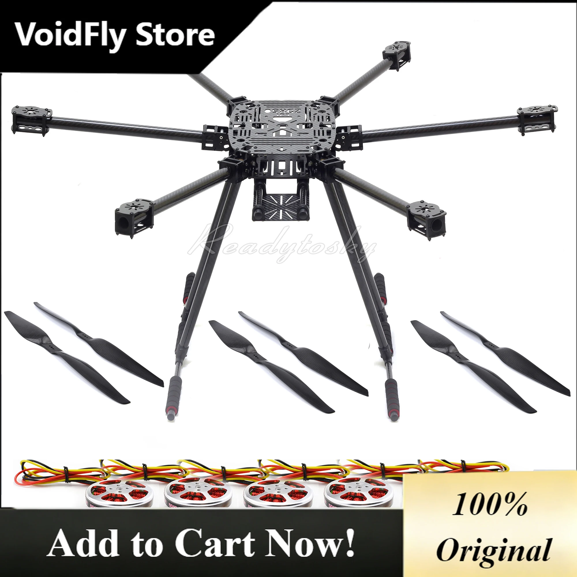 VoidFly ZD850 Full Carbon Fiber 850mm Hexa-Rotor Frame 5010 360KV Motor 1555 Carbon Fiber Propeller set