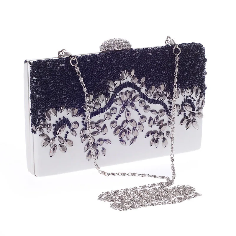 

Women's Clutch Bag Crystal Pearl Beaded Clutch Purse Luxury Elegant Blue Handbag Evening Bag Wedding Bridal Shoulder Bag
