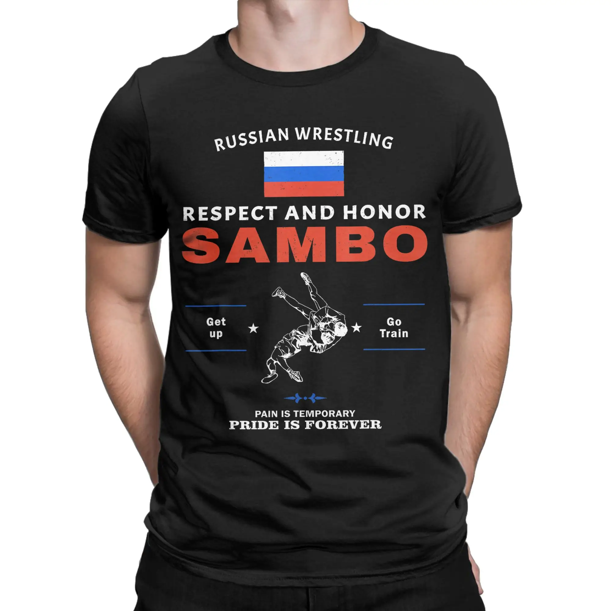 Sambo Dagestan Wrestling Russian Flag T-Shirt Summer  100 Cotton T Shirts For Men Pattern Tshirt Short Sleeves Classic Clothing