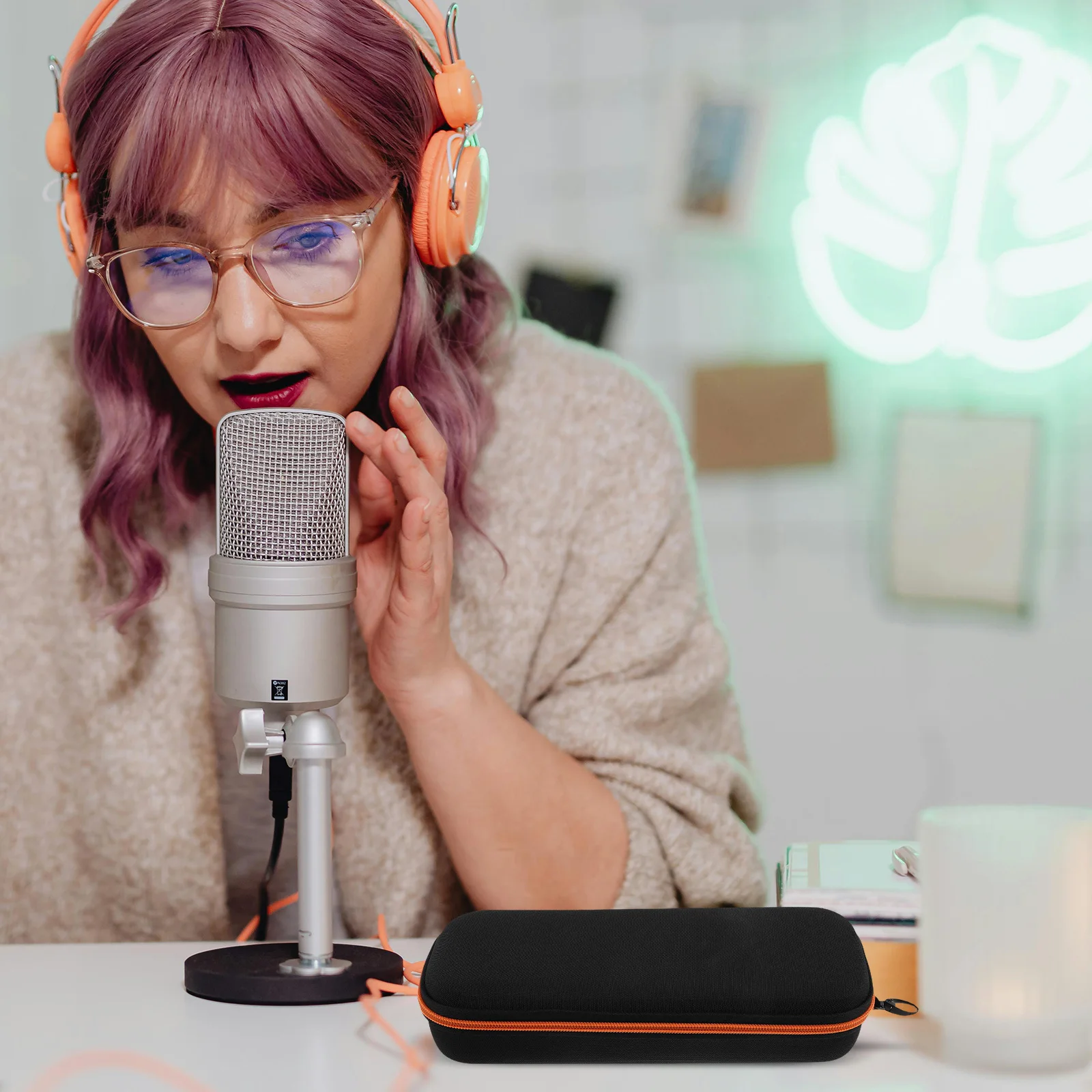 

Double Microphone Storage Case Portable Mic Carry Bag for Travel Music Podcasting Dual Cordless Mic Organizer Microphone Storage