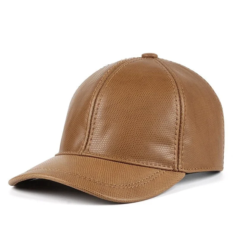 Spring Autumn Leather Hat Mens Korean Casual Baseball Caps For Man Crocodile Printed Warm Gorra Dad Beige Peaked Hockey Golf Cas