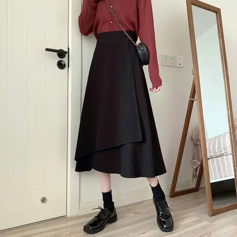 Black Irregular Long Skirts Women Chic Summer All-match Ulzzang Leisure Mujer Faldas Hot Sale Pure Korean Version Empire Hipster