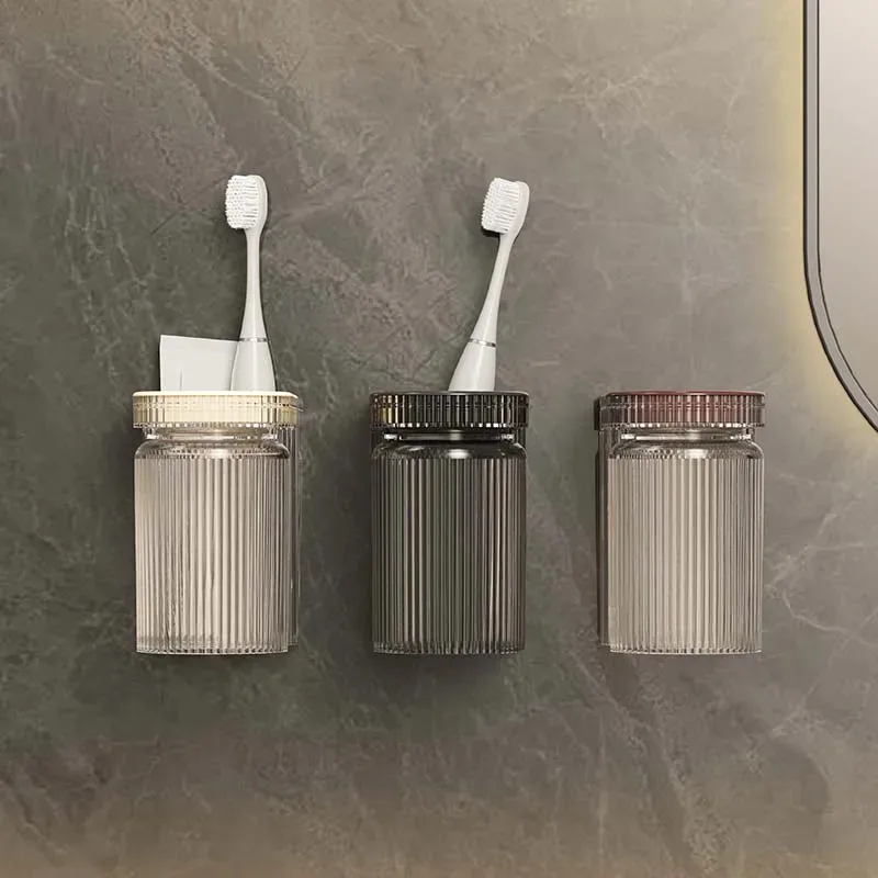 

1/2pcs Magnetic Mouthwash Cup Set with Toothbrush Holder and Toothpaste Dispenser, Wall-Mounted Design for Bathroom
