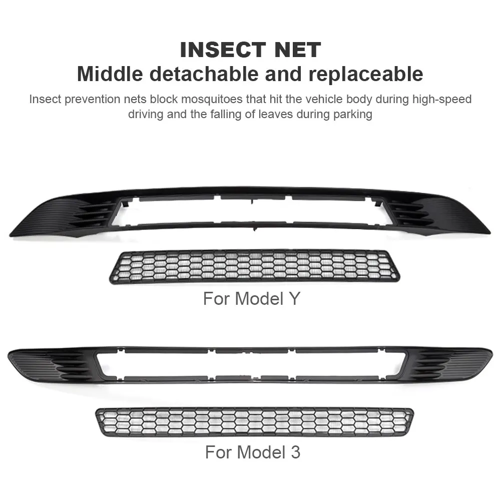 

Auto Bumper Mesh Mask Heat Radiation Lower Bumper Grill Trim Removable Buckle Installation for Tesla Model 3 Y 2020-2023