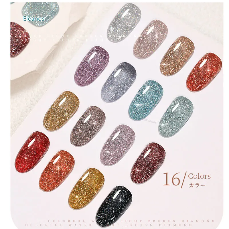 Eleanos 15ml reflektieren der Glitzer-Gel-Nagellack mit Farbkarten-Glasflasche funkelnde Pailletten UV-Gel-Kit für die Maniküre einweichen