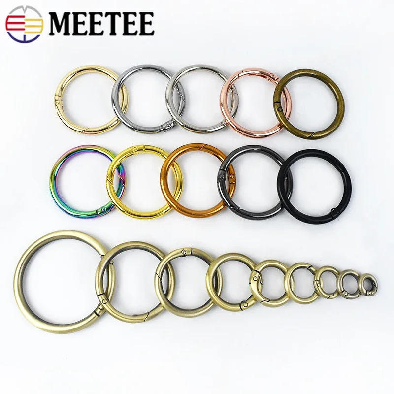 10Pcs Meetee Metal O Ring Spring Buckle 10-50mm Openable Snap Hooks Keychain Carabiner Bag Strap Connect Clasps Accessories