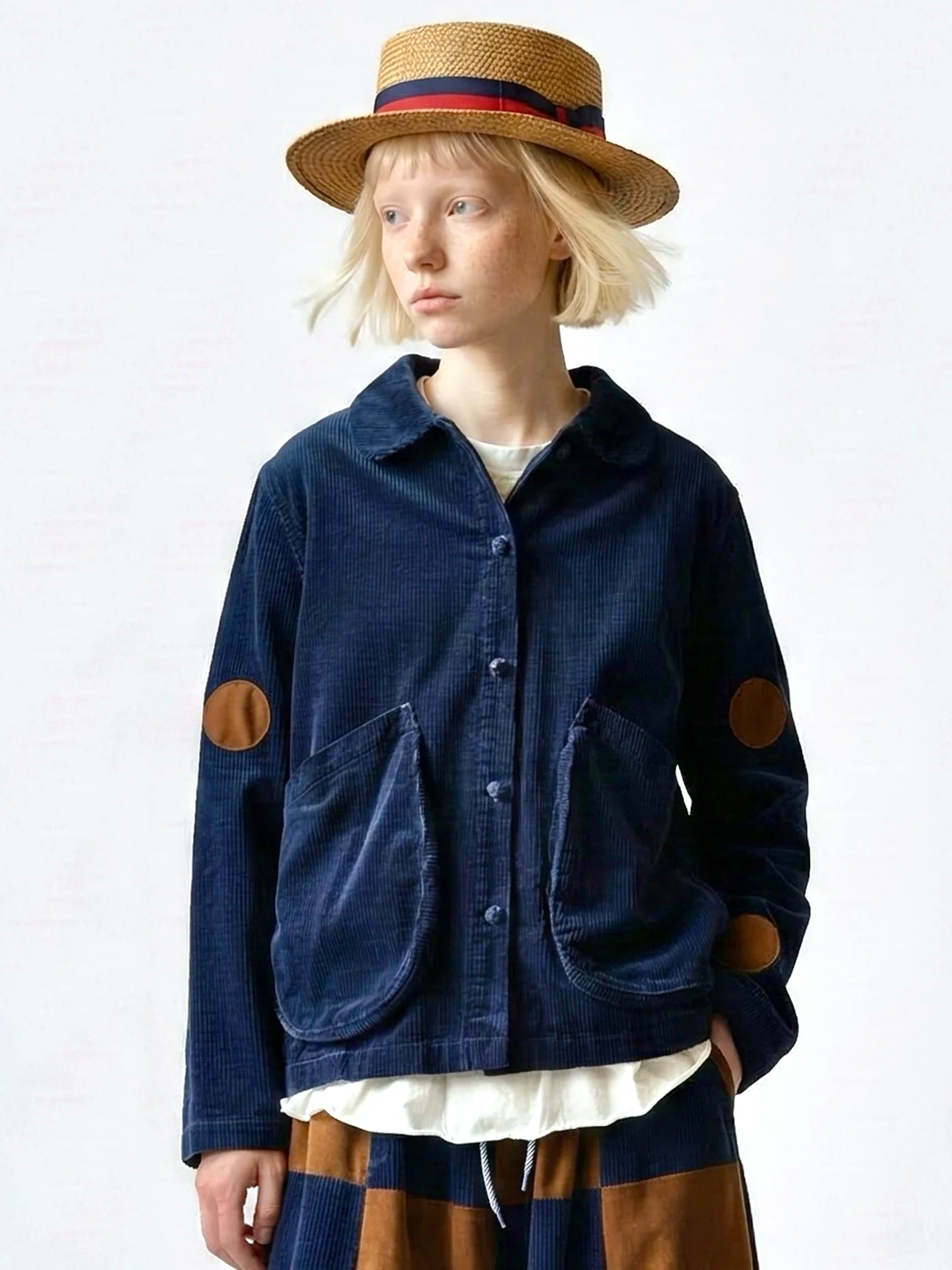 

imakokoni 2026 Spring Retro Tibetan Corduroy Collar Jacket Top Women's Yamano Style Relaxation Shirt 265354