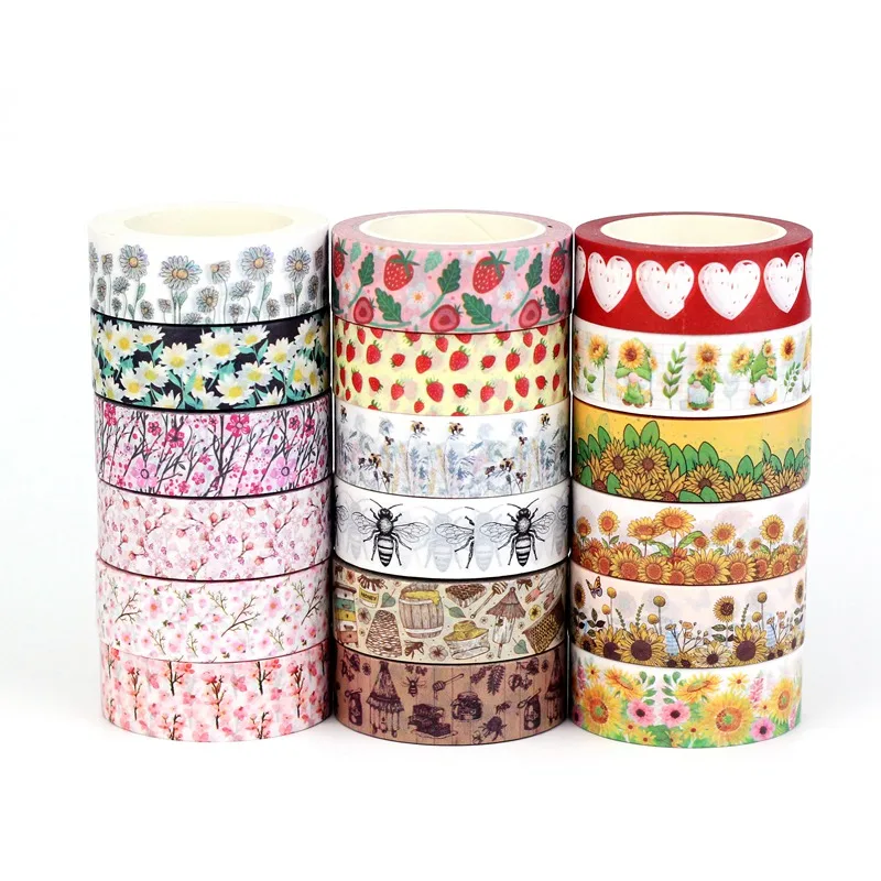 2023 NEW 1PC 10M Decorative Vintage Bees Sakura Strawberry Sunflowers Washi Tape Set for Journaling Masking Tape Cute Stationery