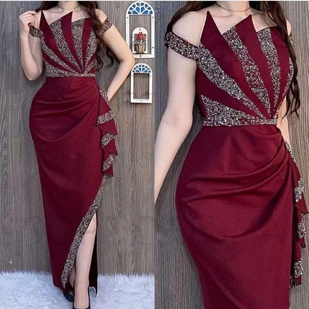 

Angelsbridep Burgundy Arabic Mermaid Evening Dresses For Women Party Beading Sequins Dubai Evening Gowns Vestido De Noche 2023