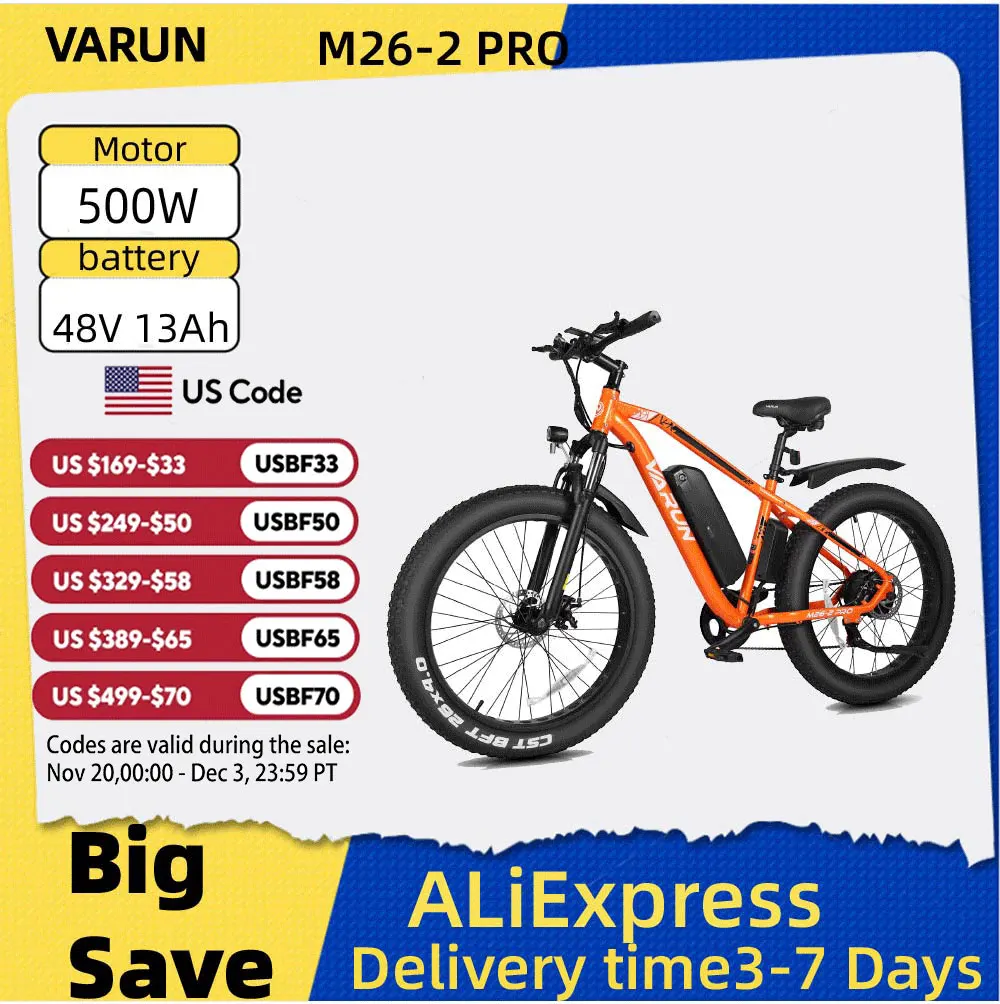 

VARUN M26-2 PRO Adult Electric Bicycle, 250W Motor Electric bike, 48V 13AH Battery City E-bike, 26 Inch Fat Tire E-Mountain bike