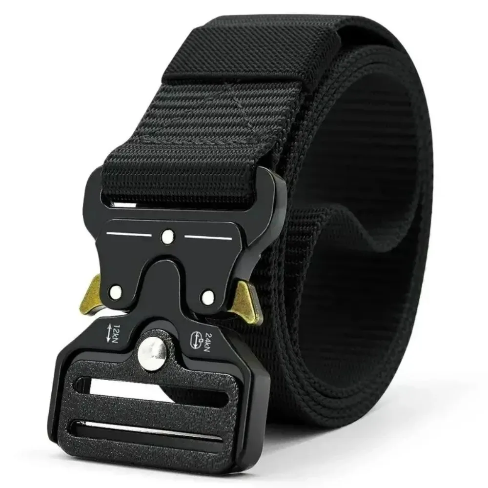 Cinto tático genuíno de liberação rápida, cinto militar para atividades ao ar livre, nylon real macio, acessórios esportivos para homens e mulheres, cinto preto