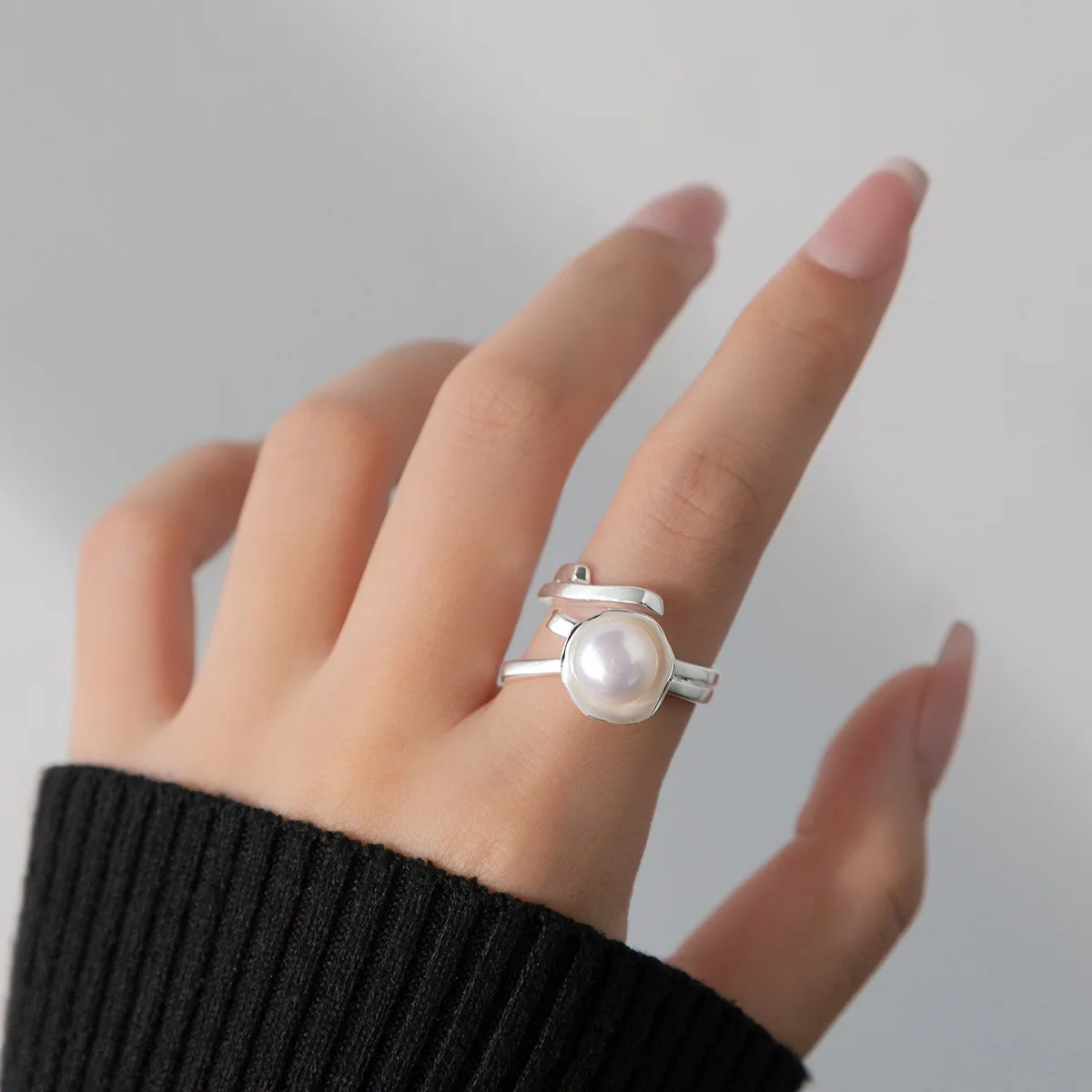 Bague en argent regardé 925 pour femme, lignes de perles uniques, bijoux fins, bague réglable, bague ouverte vintage, cadeau de fête d'anniversaire