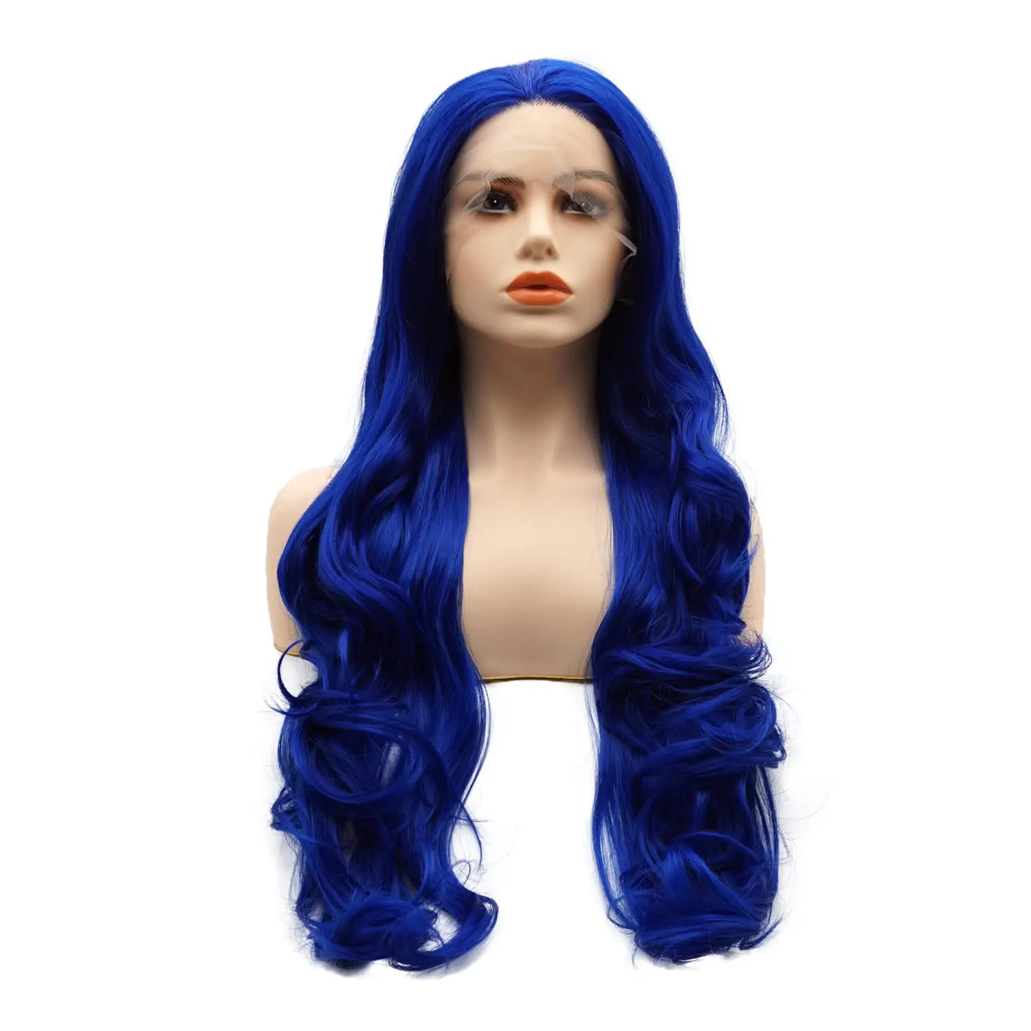 

Синтетический парик фронта шнурка, волнистый длинный 26-дюймовый темно-синий парик из термостойких волос высокой плотности